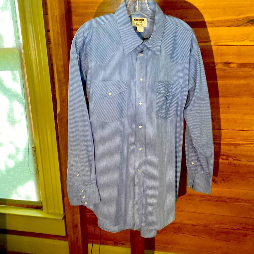 Pearl Snap - Ruddock Shirts Blue & White Long Sleeve